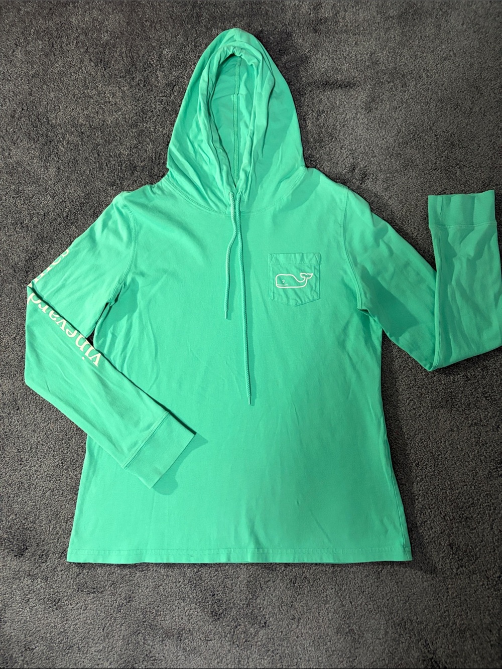 Vineyard Vines Seafoam Green Hooded Long Sleeve Pullover, Cotton, Size Small
